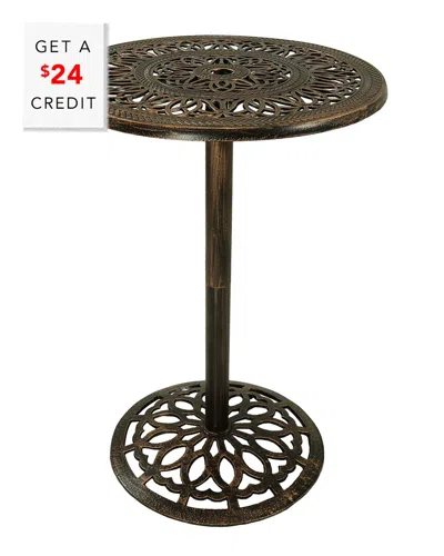 SUNNYDAZE SUNNYDAZE ROUND BAR-HEIGHT CAST IRON OUTDOOR PATIO HIGH TOP PUB TABLE WITH $24 CREDIT