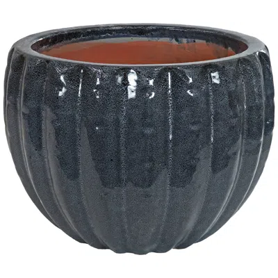 Sunnydaze Round Ceramic Planter - Black Mist - 13.5" In Gray