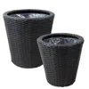 Sunnydaze Round Indoor Polyrattan Planters With Attached Clear Polypropylene Liner 14.5" Diameter X 15" H And