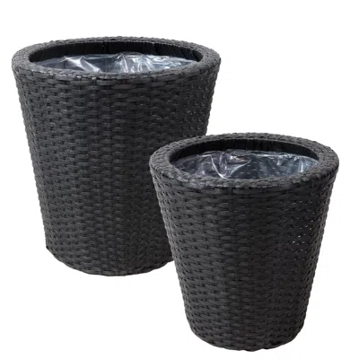 Sunnydaze Round Indoor Polyrattan Planters With Attached Clear Polypropylene Liner 14.5" Diameter X 15" H And In Gray
