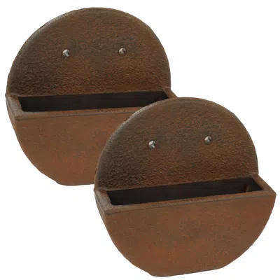 Sunnydaze Round Polyresin Wall-mounted Outdoor Flower Pot Planter - 12" - Dark Brown - 2pk