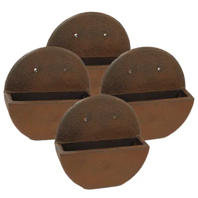 Sunnydaze Round Polyresin Wall-mounted Outdoor Flower Pot Planter - 12" - Dark Brown - 4pk