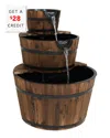 Sunnydaze 30"h Electric Wood Rustic Farmhouse Style 3-tier Barrel Outdoor Water Fountain In Brown