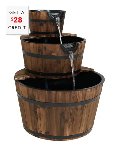 SUNNYDAZE SUNNYDAZE RUSTIC 3-TIER WOOD BARREL OUTDOOR WATER FOUNTAIN GARDEN FEATURE WITH $28 CREDIT