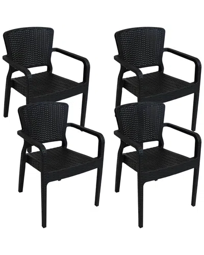 Sunnydaze Segonia Plastic Stac Arm Chair Set In Black