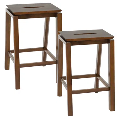 Sunnydaze Set Of 2 Indoor Wooden Backless Counter-height Stools - Dark Walnut - 25"