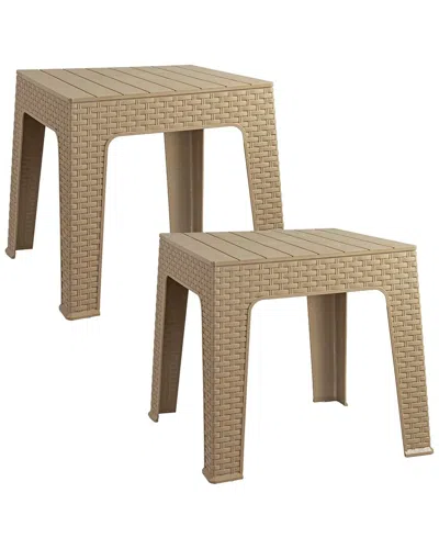 Sunnydaze Set Of 2 Square Outdoor Side Tables In Brown