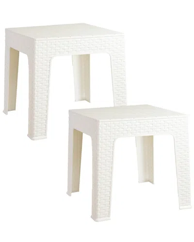 Sunnydaze Set Of 2 Square Outdoor Side Tables In White