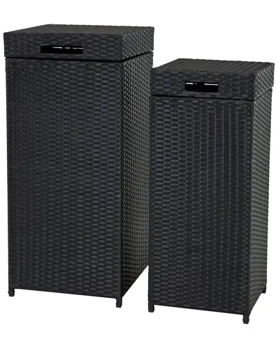 Sunnydaze Set Of 2 Wicker Indoor/outdoor Trash Cans With Lids In Black