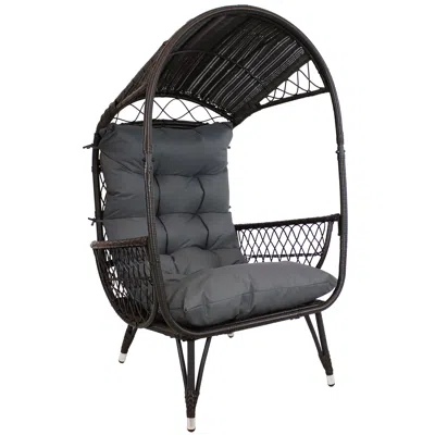 Sunnydaze Shaded Comfort Wicker Outdoor Egg Chair With Legs - 56.5" H In Black