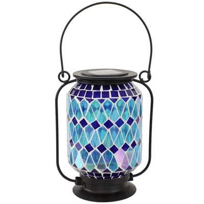 Sunnydaze Decor Mosaic Glass Outdoor Solar Led Lantern In Blue