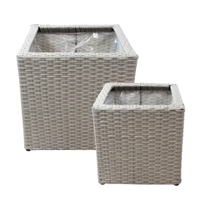Sunnydaze Square Indoor Polyrattan Planters With Attached Clear Polypropylene Liner 14" Square X 14" H And 11"