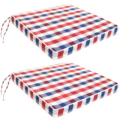 Sunnydaze Square Indoor/outdoor Seat Cushions With Ties - 17" Square X 2" Thick - 2-pack In Red