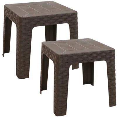 Sunnydaze Set Of 2 Patio Side Tables In Brown
