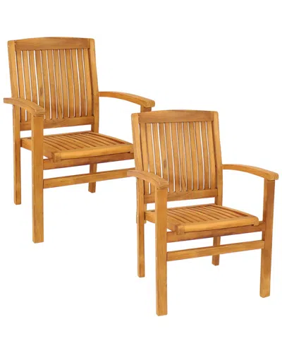 Sunnydaze Stackable Teak Wood Patio Armchair In Brown