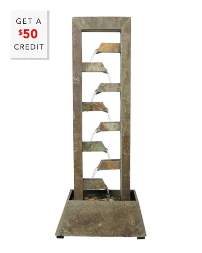 Sunnydaze Stacked Slate Outdoor Water Fountain 49in Garden & Patio Water Feature With $50 Credit In Brown