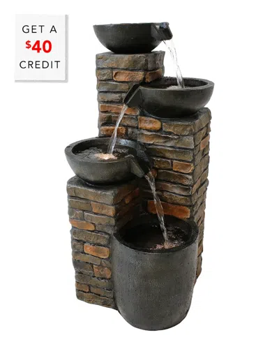 SUNNYDAZE SUNNYDAZE STAGGERED BOWLS TIERED OUTDOOR WATER FOUNTAIN 34IN WATER FEATURE W/ LED WITH $40 CREDIT