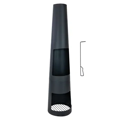 Sunnydaze 49in Chiminea Wood-burning Fire Pit Steel With Built-in Log Storage In Black