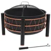Sunnydaze Steel Fire Pit With Bronze Trapezoid Pattern And Pvc Cover - 24.5" Round - Black