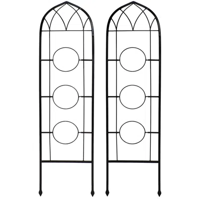 SUNNYDAZE STEEL WIRE ARCHED CLIMBING PLANTS WALL TRELLIS WITH FLOWERPOT SUPPORTS - 48" H - BLACK - 2-PACK