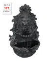 Sunnydaze 30"h Solar-powered With Battery Pack Polyresin Stoic Courage Lion Head Outdoor Wall-mount Fountain In Grey