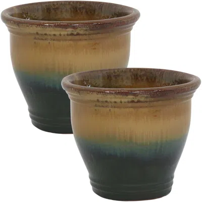 Sunnydaze Studio Uv- And Frost-resistant Ceramic Outdoor Planter With Drainage Holes - 11" Diameter - 2-pack