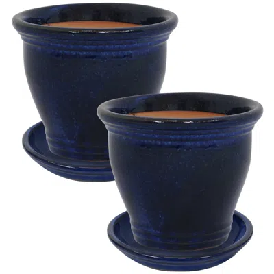 Sunnydaze Studio Uv- And Frost-resistant Ceramic Planters With Drainage Holes And Saucers - 11" Diameter - Imp
