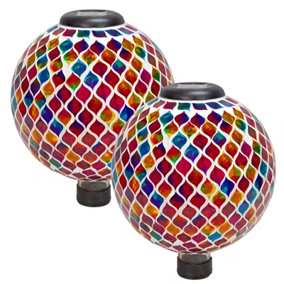 Sunnydaze Summer Trellis Glass Mosaic Indoor/outdoor Gazing Globe With Solar Light - 10" Diameter - Blue, Yell In Multi