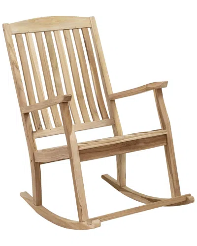 Sunnydaze Teak Outdoor Rocking Chair With Slatted Back In Brown
