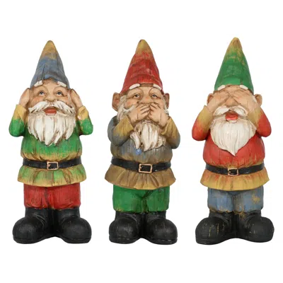 Sunnydaze Three Wise Garden Gnomes Hear, Speak, See No Evil Indoor/outdoor Lawn Statue Set -3-piece Set In Multi