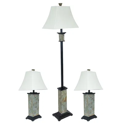 Sunnydaze Timeless Abode Slate 3-piece Floor And Table Lamp Set In Green