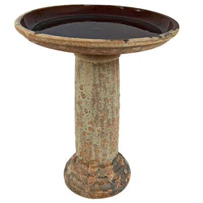 Sunnydaze Toulon Ceramic Bird Bath With Lava Finish - Brown Glazed Bowl With Brown Distressed Ceramic Finish In Neutral