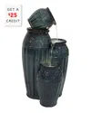 Sunnydaze 27"h Electric Ceramic Dark Turquoise Tour De Vase Outdoor Water Fountain With Led Lights In Blue