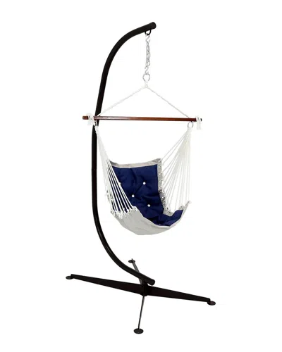 Sunnydaze Tufted Victorian Hammock Swing With Stand Navy Blue