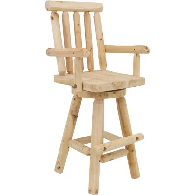 Sunnydaze Unfinished Fir Wood Log Cabin Style Rustic Swivel Bar Stool - 1 Stool