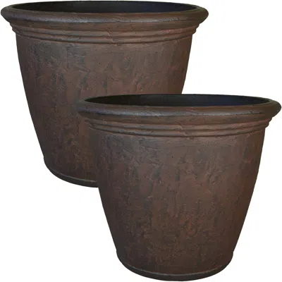 Sunnydaze Weather-resistant Double-walled Anjelica Outdoor Flower Pot Planter - 15.25" - Rust Finish - 2pk