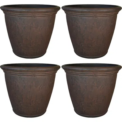 Sunnydaze Weather-resistant Double-walled Anjelica Outdoor Flower Pot Planter - 15.25" - Rust Finish - 4pk