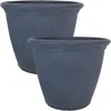 Sunnydaze Weather-resistant Double-walled Anjelica Outdoor Flower Pot Planter - 20" - Slate Finish - 2pk