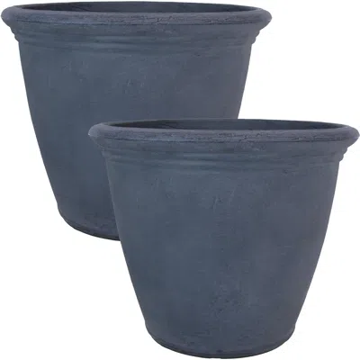 Sunnydaze Weather-resistant Double-walled Anjelica Outdoor Flower Pot Planter - 20" - Slate Finish - 2pk