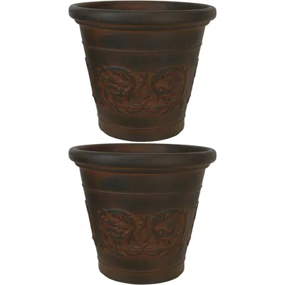 Sunnydaze Weather-resistant Double-walled Arabella Outdoor Flower Pot Planter - 16" - Rust Finish - 2pk
