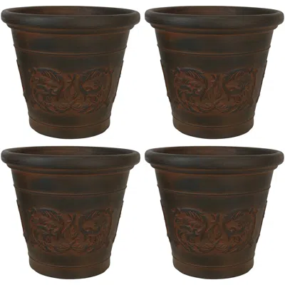 Sunnydaze Weather-resistant Double-walled Arabella Outdoor Flower Pot Planter - 16" - Rust Finish - 4pk In Brown