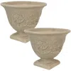 Sunnydaze Weather-resistant Double-walled Darcy Outdoor Flower Pot Planter - 16" - Beige - 2pk