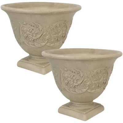 Sunnydaze Weather-resistant Double-walled Darcy Outdoor Flower Pot Planter - 16" - Beige - 2pk