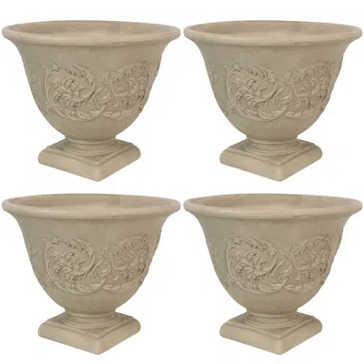 Sunnydaze Weather-resistant Double-walled Darcy Outdoor Flower Pot Planter - 16" - Beige - 4pk