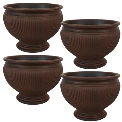 Sunnydaze Weather-resistant Double-walled Elizabeth Ribbed Urn Outdoor Flower Pot Planter - 15" - 4pk
