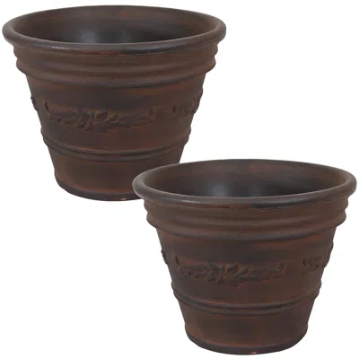Sunnydaze Weather-resistant Double-walled Laurel Outdoor Flower Pot Planter - 13" - Rust Finish - 2pk