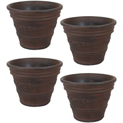 Sunnydaze Weather-resistant Double-walled Laurel Outdoor Flower Pot Planter - 13" - Rust Finish - 4pk