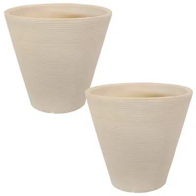 Sunnydaze Weather-resistant Double-walled Walter Outdoor Flower Pot Planter - 15.5" - Antique White - 2pk
