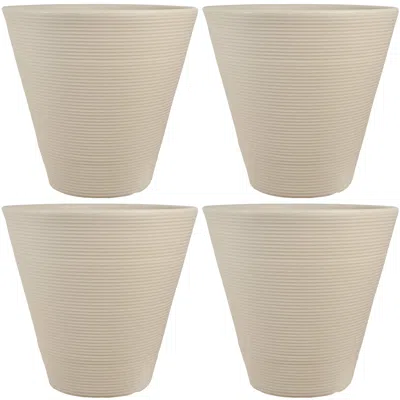 Sunnydaze Weather-resistant Double-walled Walter Outdoor Flower Pot Planter - 15.5" - Antique White - 4pk In Neutral