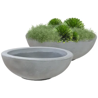 Sunnydaze Weather-resistant Polyresin Double-walled Percival Outdoor Flower Pot Planter - 20.75" - Gray - 2pk